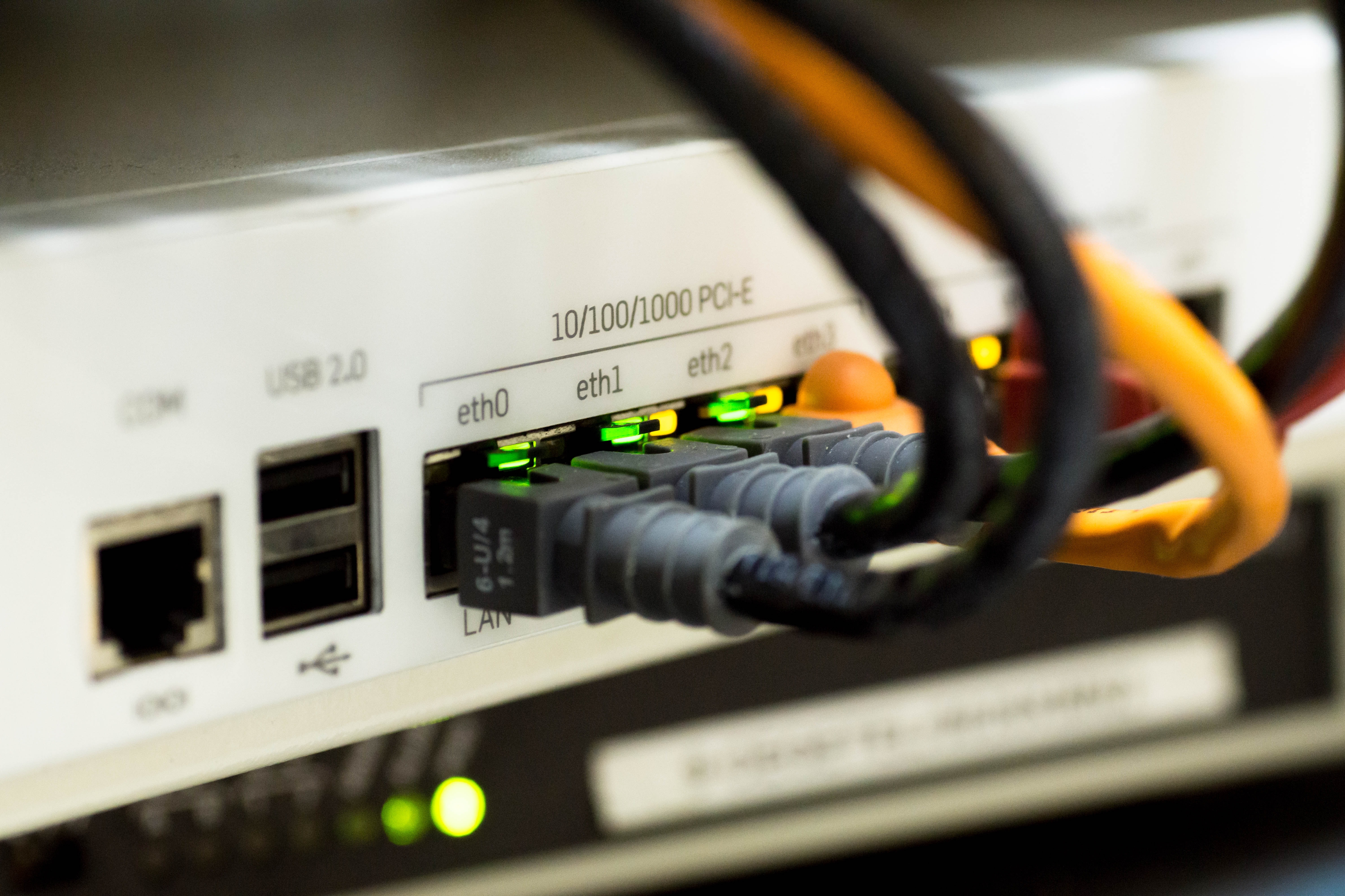 Close-up of network cable connections