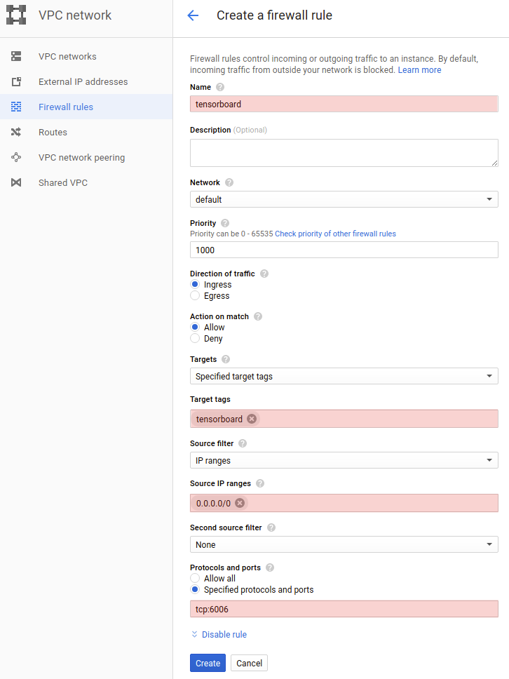 MooseFS in Google Cloud - Create Firewall rule for Tensorboard