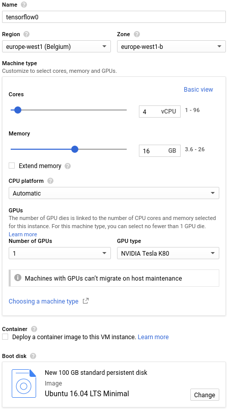 Tensorflow machine parameters